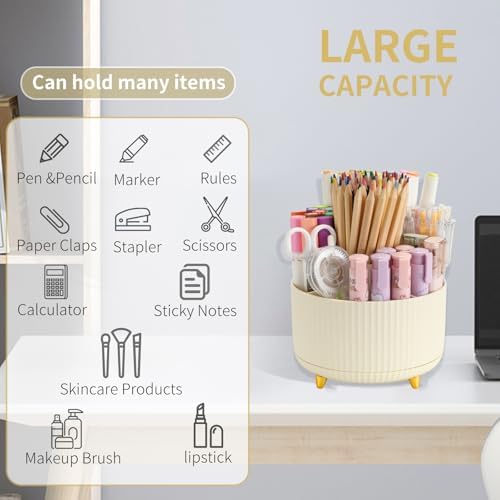 Camelmother 360°Rotating Pen&Pencil Holder For Desk With 5Slots Cute Office