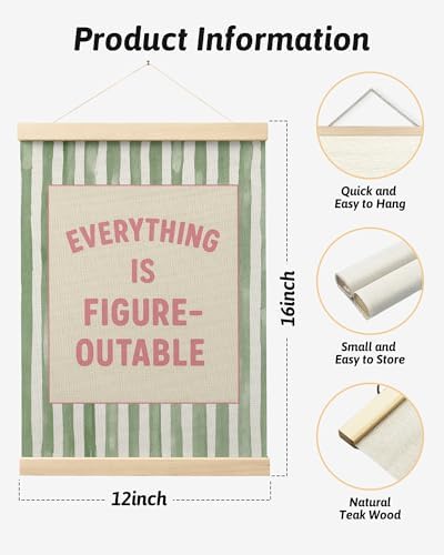 FGFK Preppy Pink and Green Everything Is Figureoutable Inspirational Framed hanging Canvas wall art Poster Prints office dorm room decor for women, Motivational posters decorations for home bedroom,12x16 Inch