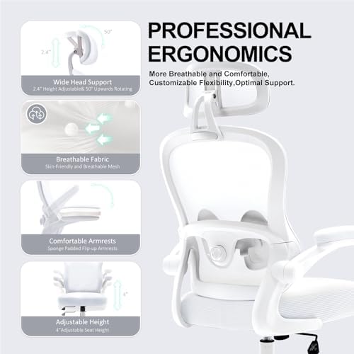 Ergonomic Office Chair,Ultra Thick Spring Cushion Desk Chair,White