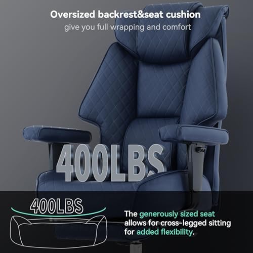 EXCEBET 400lbs Big and Tall Executive Office Chair, Blue PU Leather