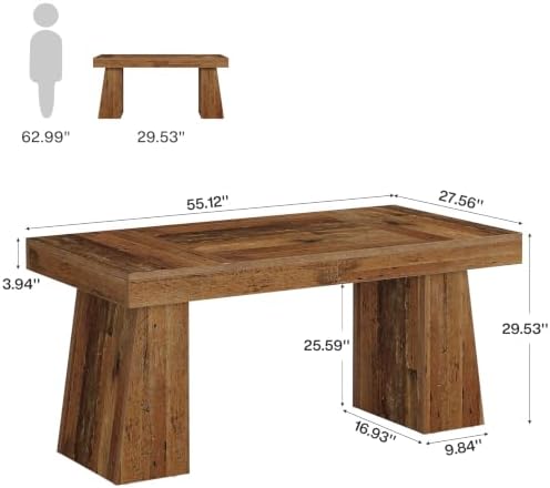 Tribesigns 55" Executive Desk, Wooden Office Desk with Double Pedestal, Modern Simple Computer Writing Table for Home Office, Mix Brown
