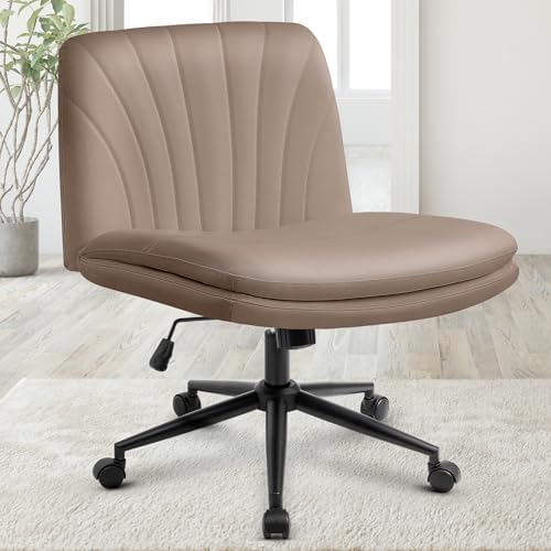 Orange Factory Criss Cross Chair, Wide Leather Vanity Desk Seat, Brown Pu