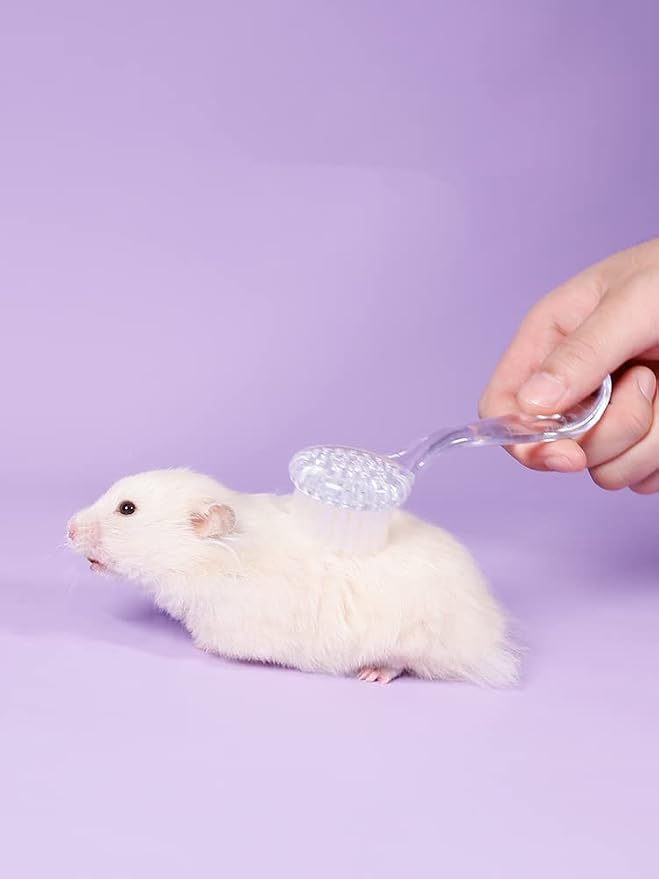 3 Pack Small Animal Grooming Brush - Hair Brush with Lid Soft Cleansing Bristles for Hamster Guinea Pig Rabbit Chinchilla Ferret Massage Combs Cleaning Supplies (3 Pack, White+Purple+Blue)