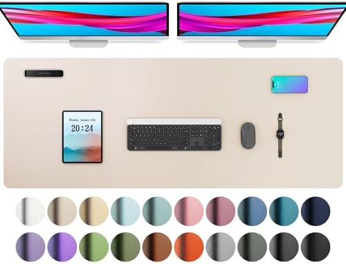 Aothia Large PU Leather Desk Pad Protector – Non-Slip Mouse Pad & Writing Mat for Office/Home, Waterproof, Easy to Clean(48" x 17", Eggshell)