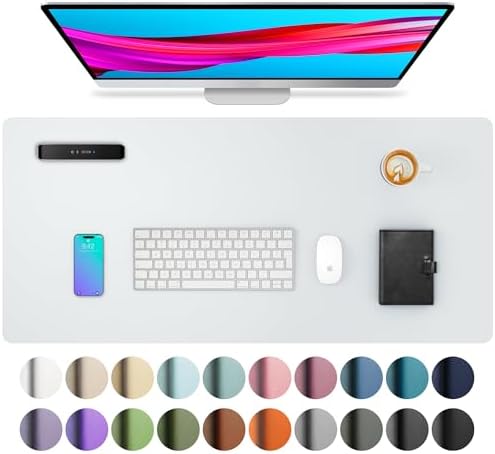 Aothia Leather Desk Pad Protector, Office Mat, Large Mouse Pad, Non-Slip PU Leather Blotter, Laptop Desk Pad, Waterproof Writing Pad for Office and Home (Barely Grey, 31.5" x 15.7")