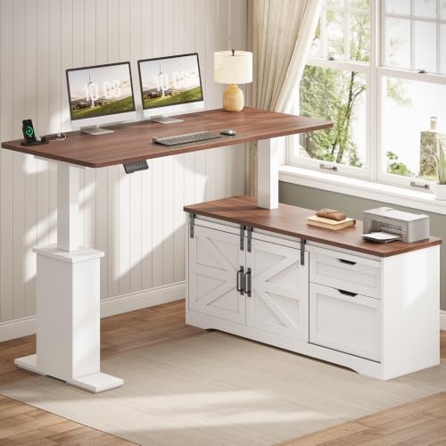 SEDETA Farmhouse 55 inch L Shaped Standing Desk with Storage Drawers