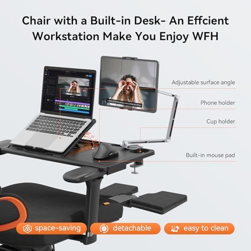 Newtral Ergonomic Office Chair - Home Office Desk Chair with Auto-Following Lumbar Support, 4D Armrest, Seat Depth and Height Adjustable (Black, Footrest + Laptop Tray)