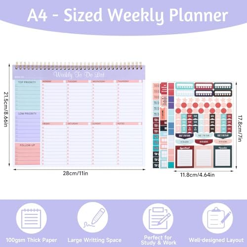 Thboxes Weekly To Do List Notepad, 8.5"x11" Desk Planner 52 Sheets, Purple