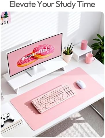 YSAGi Leather Desk Protector, Office Mat, Large Mouse Mat, Non-Slip PU Leather Blotter, Laptop Desk Pad, Waterproof Writing Pad for Office and Home (Light Pink, 35.4" x 17")