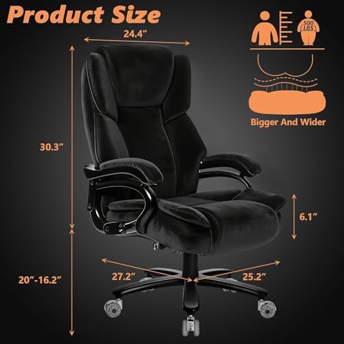 Indulgear 500lbs Fabric Big and Tall Office Chair,500lbs Heavy Duty Office Chair for Heavy People, High Back Executive Computer Chair with Adjustable Lumbar Support, Dual Rubber Wheel