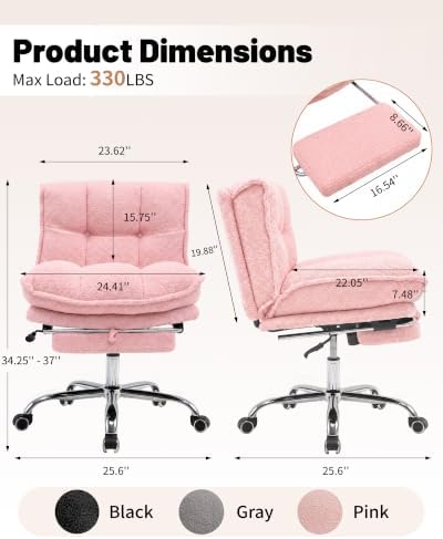 Criss Cross Office Chair, Cross Legged Armless Chair with Footrest