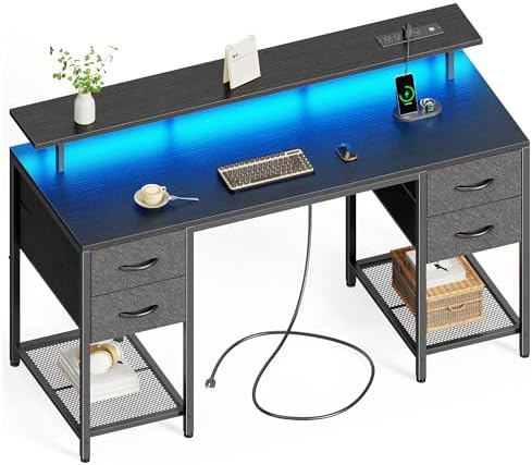 Huuger 55 inch Computer Desk with Power Outlets & 4 Drawers