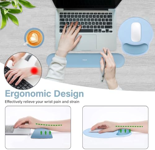 MOSISO Wrist Rest Support for Mouse Pad&Keyboard Set, Air Blue