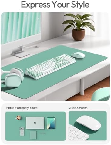 YSAGi Leather Desk Pad Protector, Office Desk Mat, Large Mouse Pad, Non-Slip PU Leather Desk Blotter, Laptop Desk Pad, Waterproof Desk Writing Pad for Office and Home (Green-Blue,55" x 17.2")