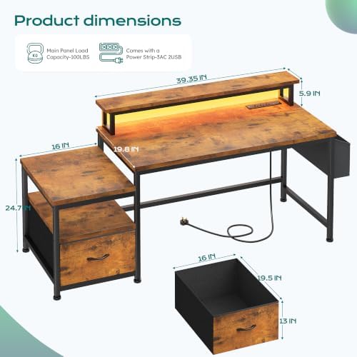 EnHomee 56.5" Office Desk with Drawers & Printer Space for Home Work,Brown