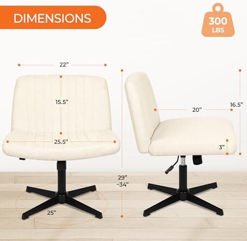 NEO CHAIR Criss Cross Chair with No Wheels, Cozy Wide Armless Seat, Beige