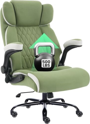 500lbs Big and Tall Office Chair Adjustable Lumbar Support for Back Pain, Extra Wide Seat Executive Office Chair Thick Armrest Pad, Heavy Duty Base&Upgraded Wheels, Ergonomic Desk Chair (Green)