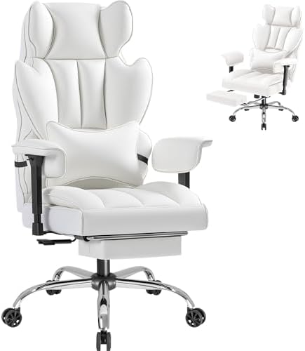 Furmax Big and Tall Office Chair, High Back Gaming Chair with Footrest for Heavy People, 400LBS Ergonomic Comfy Office Chair with Adjustable Armrests for Home Office (White)