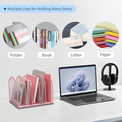Gawerk 5-Section Vertical Desktop Organizer, 6-Section Mesh File Folder Stand Sorter for Office Home Classroom Organization