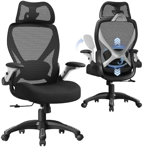 ELABEST X100 Ergonomic Mesh Office Chair, Big and Tall Home Desk Chair with 5D Flip-Up Arms, Adjustable 3D Lumbar Support, Gaming & Executive Computer Chair