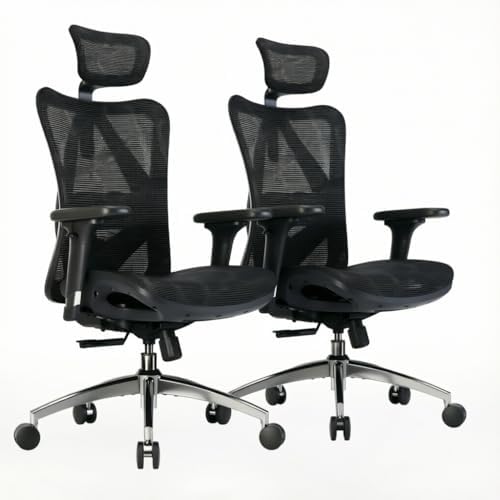 SIHOO M57 Ergonomic Mesh Office Chair, High Back Home Desk Chair with 3D Armrests, Lumbar Support and Adjustable Headrest, Comfortable Computer Chair, Office Chair Hold 330 LBS-2 Packs-Black