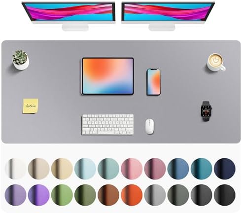 Aothia Faux Leather Desk Mat - Non-Slip PU Leather Desk Blotter, Waterproof Writing Surface, Large Desk Pad for Office & Home (Light Grey, 55" x 24")