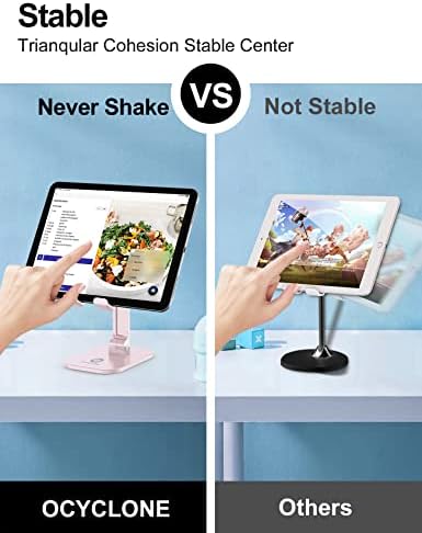 OCYCLONE Phone Stand, Adjustable Height and Angle Foldable Cell Phone Stand Holder for Desk, Taller iPhone Stand Compatible with 4.7"-13" Smartphones iPad Tablet, Pink