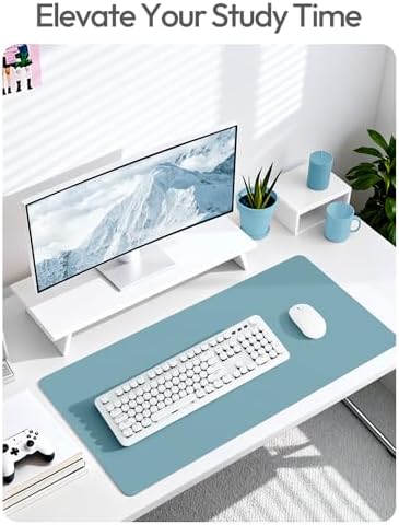 YSAGi Leather Desk Pad Protector, Office Desk Mat, Large Mouse Pad, Non-Slip PU Leather Desk Blotter, Laptop Desk Pad, Waterproof Desk Writing Pad for Office and Home (Aquamarine, 35.4" x 17")