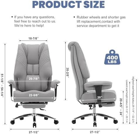 EXCEBET Big and Tall Executive Office Chair 400lbs Wide Seat, Mesh Grey