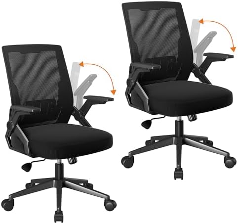 GTPLAYER Ergonomic Office Chair with Flip-up Armrests Executive Computer Chair for Home Office, Breathable Mesh & Comfy Lumbar Support, Pack of 2, Space Black