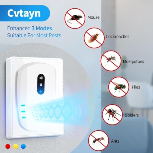 2026 Cvtayn Upgraded Ultrasonic Pest Repellent Indoor Repeller, Mouse Traps, Repellent Roach, Mouse, Bugs, Mosquito, Mice, Spider, Ant, Rodent Repellent Ultrasonic Plug in, 3 Mode Switching，5 Pack