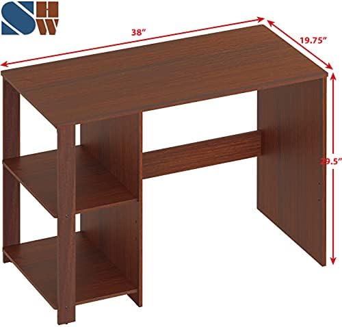 SHW 38-Inch Home Office Computer Desk with Shelves, Cherry