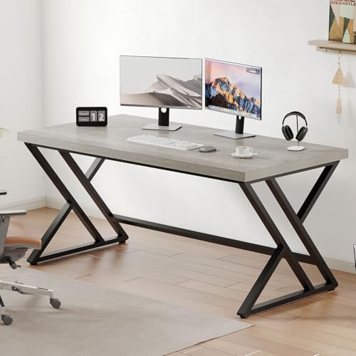 LVB Grey Modern Computer Office Desk Metal & Wood Writing Desks 47 Inch