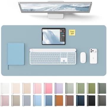 YSAGi Leather Desk Protector, Office Mat, Large Mouse Mat, Non-Slip PU Leather Blotter, Laptop Desk Pad, Waterproof Writing Pad for Office and Home (Ice Blue, 31.5" x 15.8")