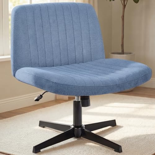 NEO CHAIR Criss Cross Chair with No Wheels, Cozy Wide Armless Seat, Blue