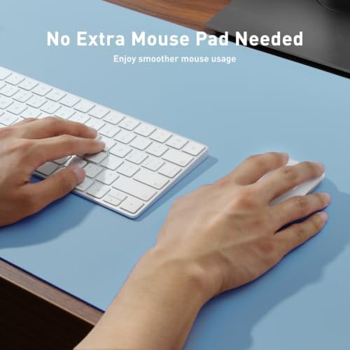 Aothia Faux Leather Desk Mat for Keyboard & Mouse (Sky Blue, 48" x 17")