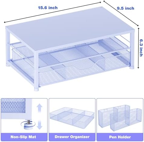 OPNICE Desk Organizers and Accessories, Computer Monitor Stand Riser with Drawer and 2 Pen Holders, Printer & Laptop Stand, Office Desk Accessories & Workspace Organizers for Home Office Supplies, Blue