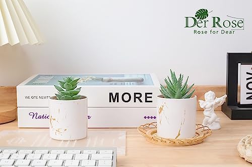 Der Rose 2 Pack Mini Fake Succulents Gold Accent Pots for Office Desk Decor