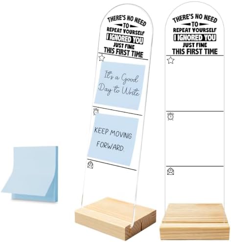 Sticky Note Holder, Monitor Memo Board, Message Board, Acrylic Desk Organizer with Wooden Base with 100Pcs Notes for Office Worker Men Women, Home Desktop and Office Desk I Ignored You Just Fine
