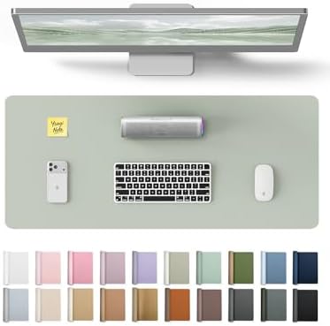 YSAGi Leather Desk Protector, Office Mat, Large Mouse Mat, Non-Slip PU Leather Blotter, Laptop Pad, Waterproof Writing Pad for Office and Home (Grayish Green, 23.6" x 13.8")