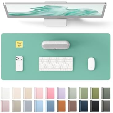 YSAGi Leather Desk Protector, Office Mat, Large Mouse Mat, Non-Slip PU Leather Blotter, Laptop Desk Pad, Waterproof Writing Pad for Office and Home (Green-Blue, 23.6" x 13.8")