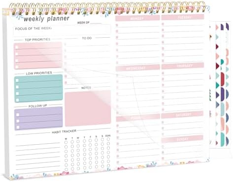 Thboxes Weekly Desk Planner, 8.5x11In To Do List Notepad, 52 Sheets, Floral