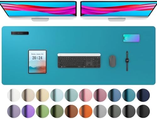 Aothia Leather Desk Pad Protector, Office Desk Mat, Large Mouse Pad, Non-Slip PU Leather Desk Blotter, Laptop Desk Pad, Waterproof Desk Writing Pad for Office and Home (48"x17", Turquoise)
