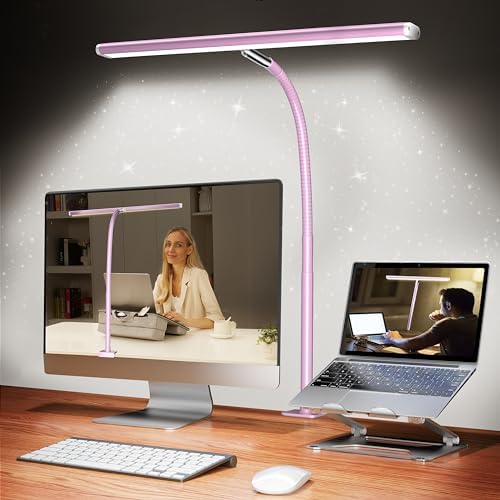 Airlonv LED Desk Lamp with Clamp, 17" Stepless Dimming Light (Pink)