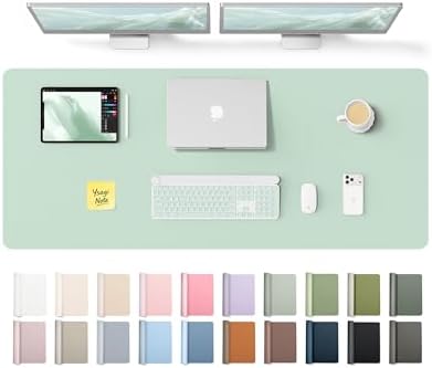 YSAGi Leather Desk Pad Protector, Office Desk Mat, Large Mouse Pad, Non-Slip PU Leather Desk Blotter, Laptop Desk Pad, Waterproof Desk Writing Pad for Office and Home (Pale Green,55" x 17.2")