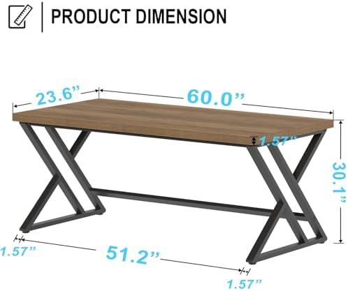 LVB 60 Inch Computer Office Desk Metal & Wood Writing Desks Rustic Oak