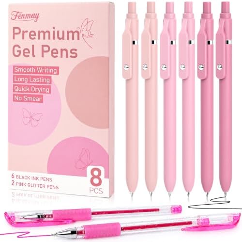 Fenmay 8 Pcs Gel Pens with Black & Pink Ink, 0.7mm Fine Point Smooth Writing Pens, Quick Dry & No Smudge, Cute Aesthetic Back-to-School Office School Supplies Gifts for Women & Students