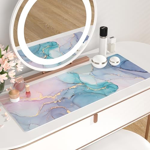 QiyI PU Leather Large Mouse Pad, 31.5" x 11.8", Blue Pink Fluid