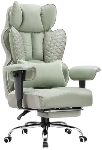COMHOMA Big and Tall Office Chair Heavy Duty Wide Ergonomic Gaming Chair with Deluxe Embossing Designed Leather with Foot Rest,150°Reclining Adjustable Armrests Pocket Spring Back Support and Pillow