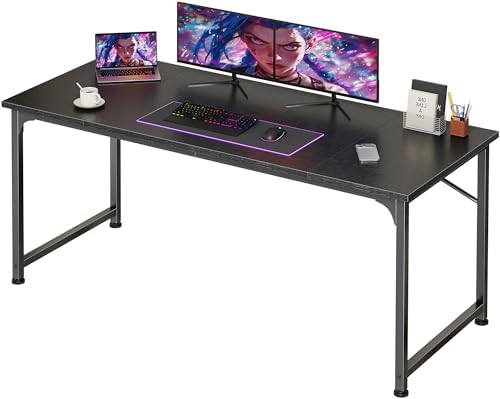 PRAISUN 55 Inch Computer Desk, Office Desk, Spacious Desktop, Black